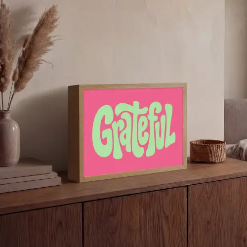 Grateful - Groen - Grafisch - Vloeiend Light Box met batterij (Wandlamp) middel -sfeer2