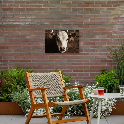 Kalf - Oormerk - Houten stal Tuinposter op houten frame 2 cm dik klein -sfeer3