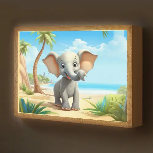 Olifant - Strand - Dieren - Meisjes - Kind Light Box met batterij (Wandlamp kind) middel -z3d_website