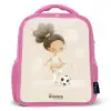 Meisje met een voetbal in beige kleuren Kinderrugzak - Roze middel -3d
