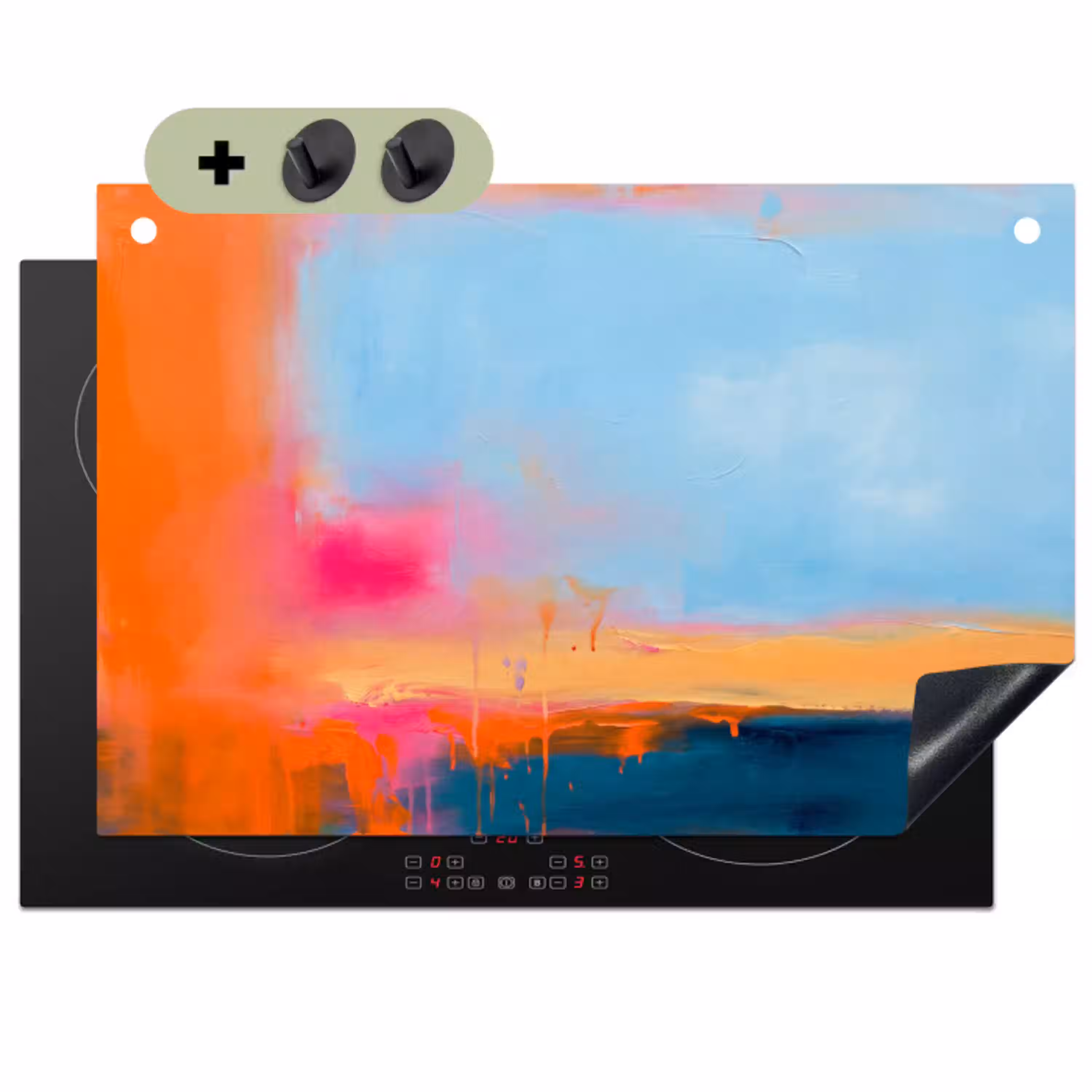 Abstract - Kleurvlakken - Modern - Oranje - Blauw Inductie beschemer met haakjes klein -3d
