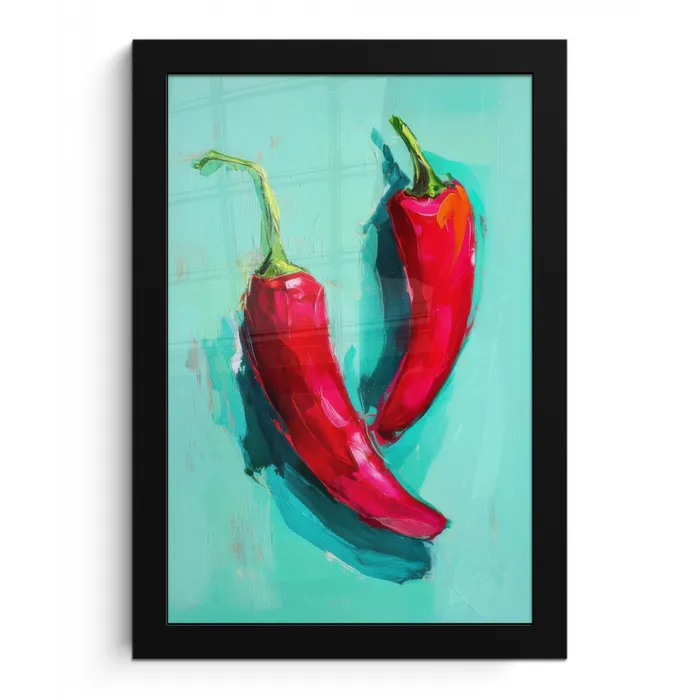 Chilipepers - Geverfd - Rood fotolijst zwart zonder passe partout klein -3d