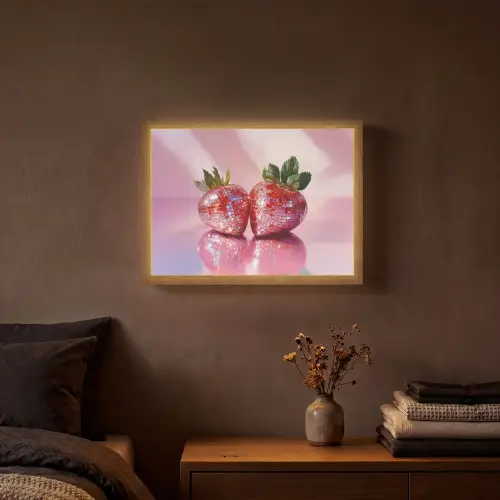 Disco - Fruit - Glitter - Strawberry Light Box met batterij (Wandlamp) middel -sfeer4
