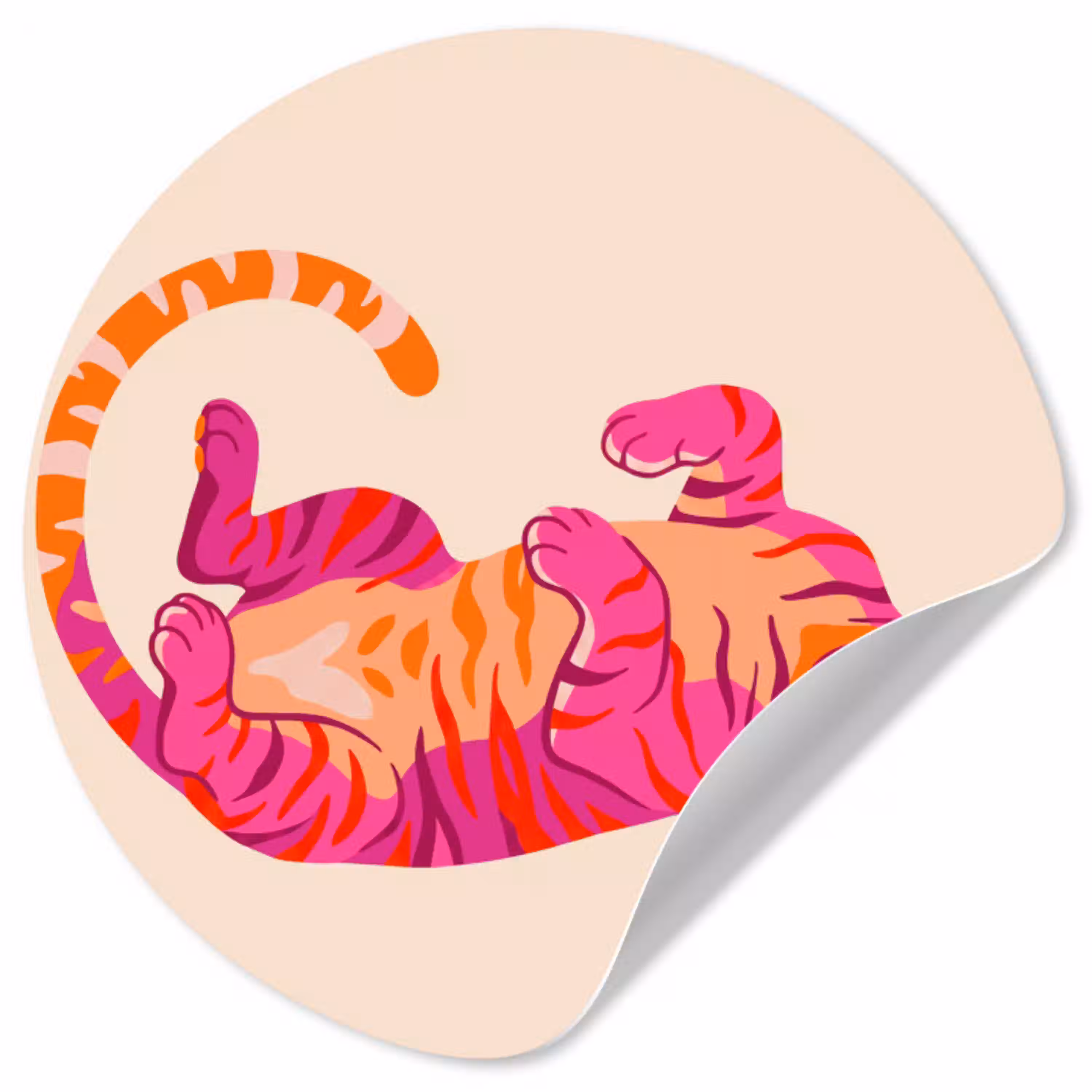 Tijger - Roze - Oranje Wandcirkel behangsticker klein -3d