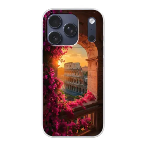 Colosseum - Rome - Roze Bloemen Telefoonhoesje iPhone 17 Pro klein -3d