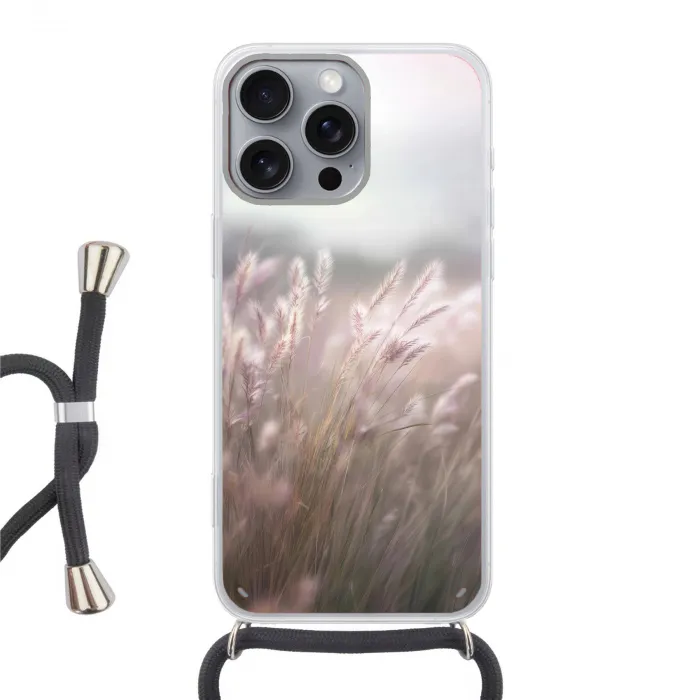Graspluimen - Wind - Beige - Mistig Hoesje iPhone 16 Pro Max met koord klein -3d