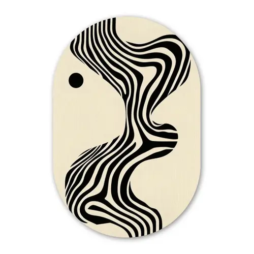 Beige - Lijnen - Golvend -  Abstract Wandcirkel Ovaal Forex klein -3d