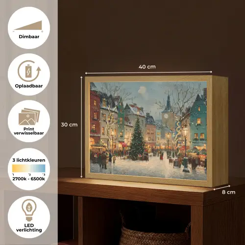 Kerstsfeer - Stadsplein - Kleurrijk Light Box met batterij (Wandlamp) middel -USP_websiteoverzichtNL
