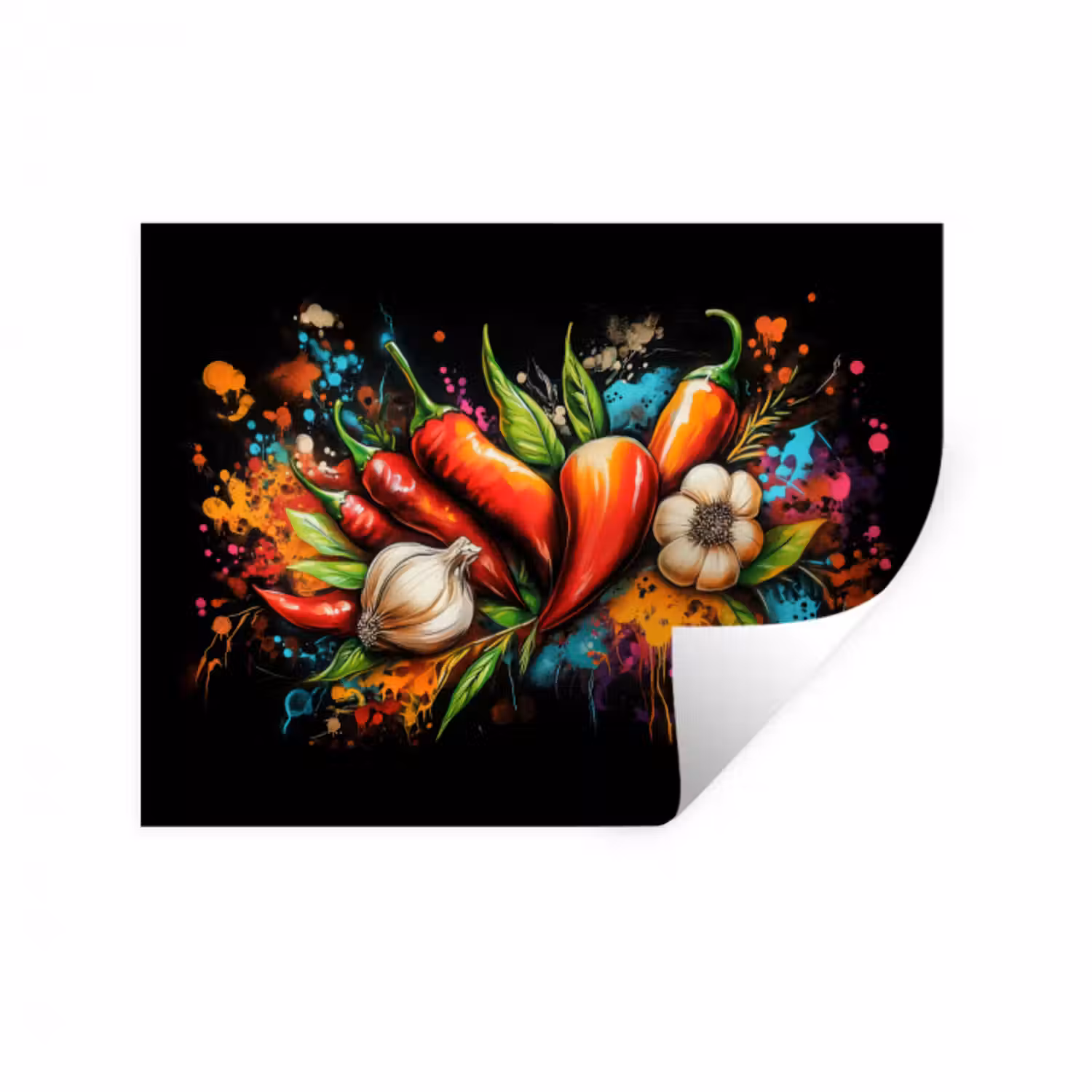 Wandtattoo – Gemüse - Paprika - Knoblauch - Graffiti - Farbe - Bunt