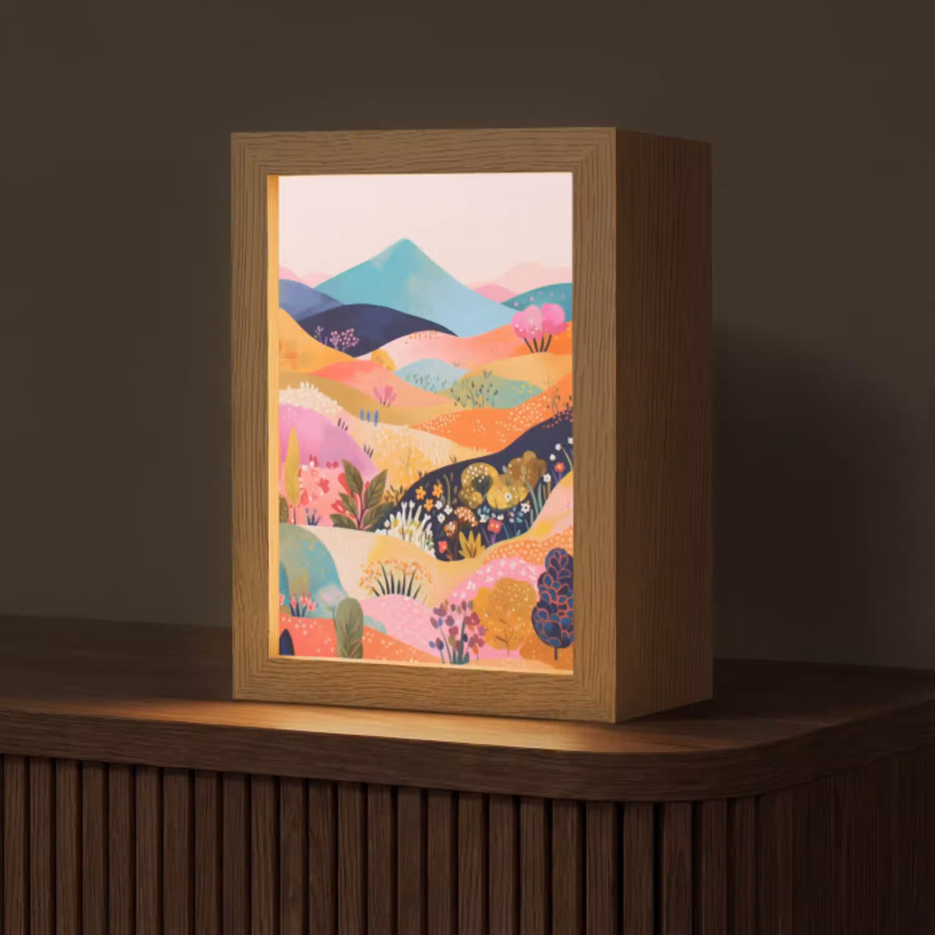 Golvende heuvels - Abstracte planten - Dromerig Light Box met kabel (Tafellamp) klein -z3d_website