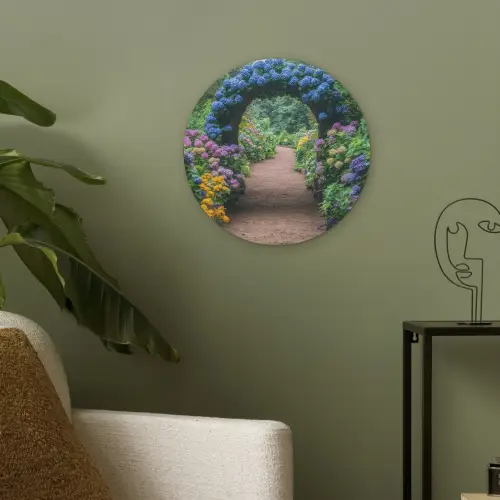 Doorkijk - Bloemen - Hortensia - Pad Akoestische PET Vilt - Rond klein -sfeer2