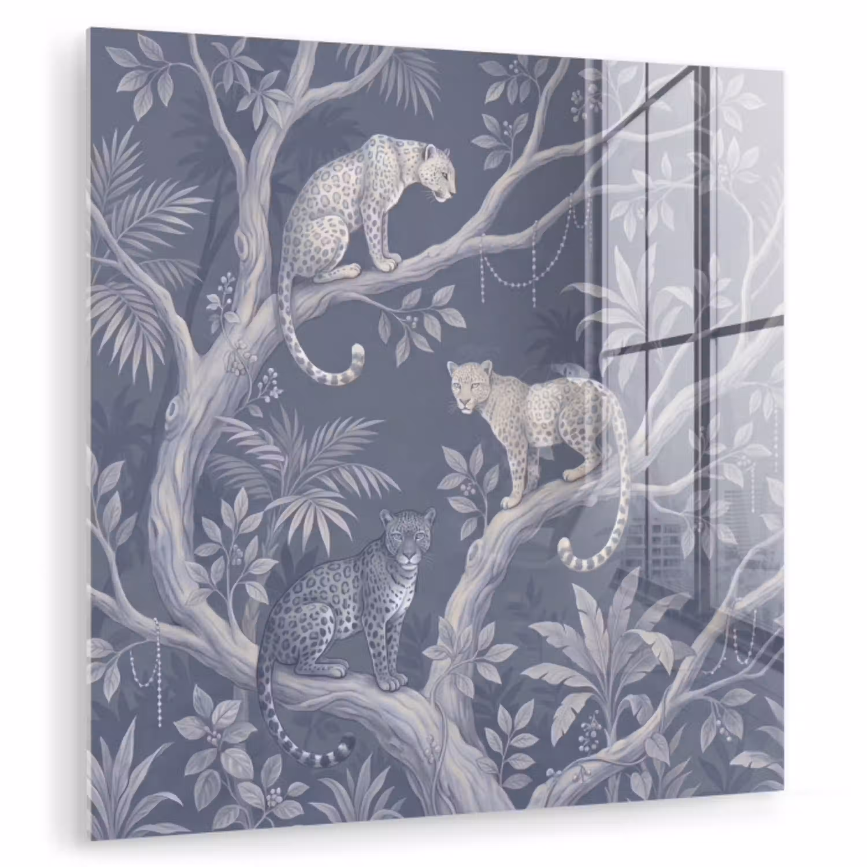 Dieren - Jungle - Illustratie - Bomen - Blauw plexiglas 5mm klein -zzzproduct_nieuw