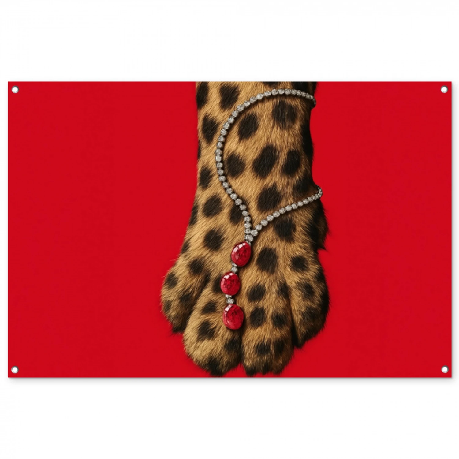 Poot - Luipaard - Ketting - Edelstenen tuinposter los doek groot -3d