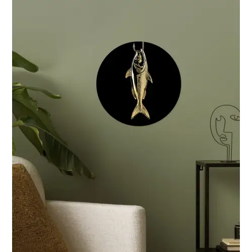 Goud - Vis - Haak - Zwart Wandcirkel behangsticker klein -sfeer2
