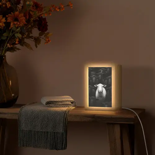 Schapen - Wit - Duisternis Light Box met kabel (Tafellamp) klein -sfeer4
