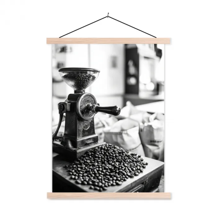Koffiemolen - Gemalen - Vintage textielposter latten blank klein -3d