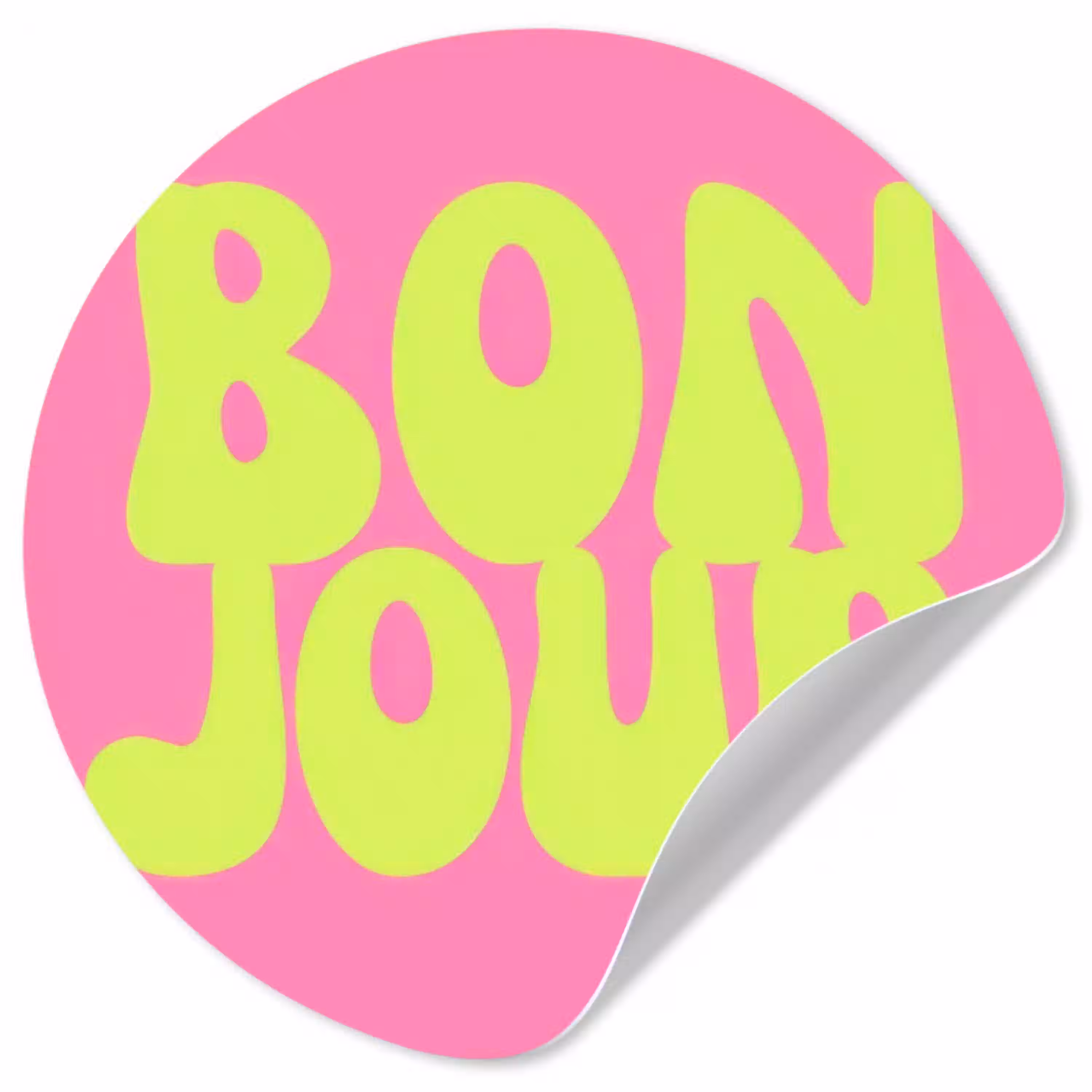 Bonjour - Roze - Fel groen Wandcirkel behangsticker klein -3d
