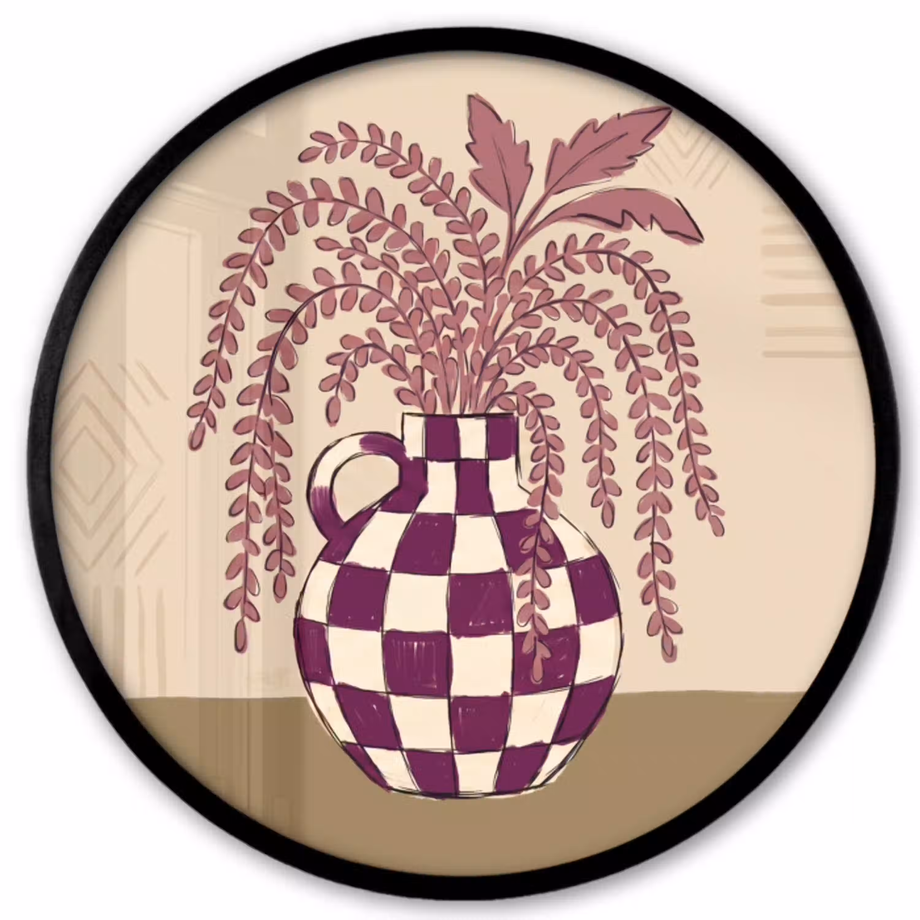 Vaas - Geruit - Planten - Modern - Paars Fotolijst rond zonder passe partout klein -3d
