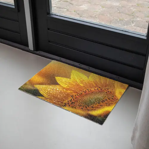 Zonnebloem - Dauwdruppels - Geel - Zonlicht Deurmat klein -sfeer2