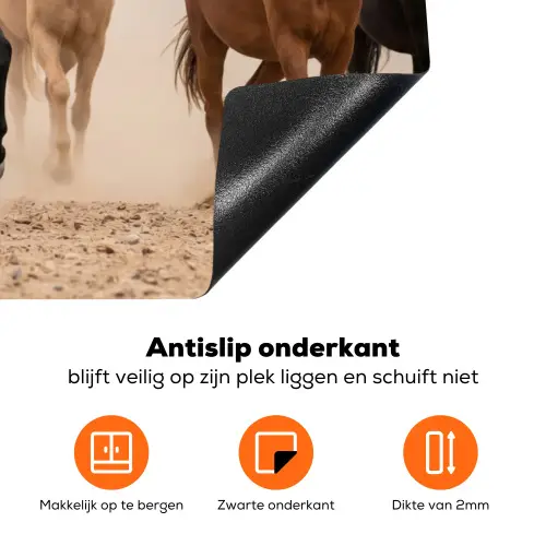 Kudde paarden - Stofwolk - Bruin - Zwart Inductie beschermer vinyl 3mm klein -zzzzzzz-td-onderkant