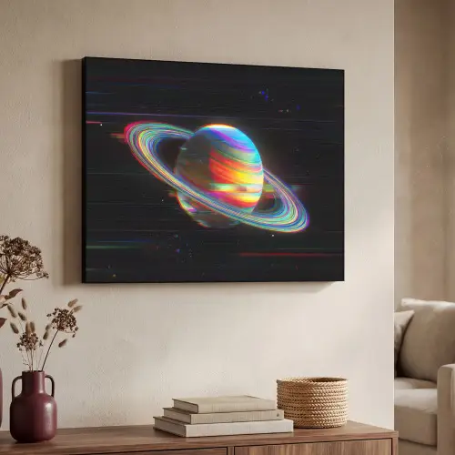Planeet - Cirkel - Kleurrijk Textielframe zwart klein -sfeer3