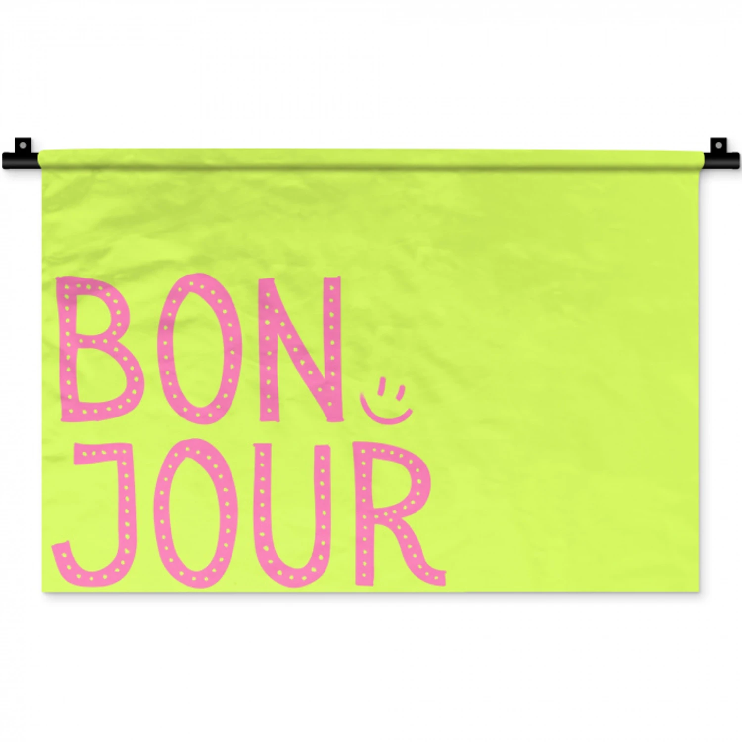 Groen - Smiley - Bonjour - Roze Wandkleed katoen klein -zz3d