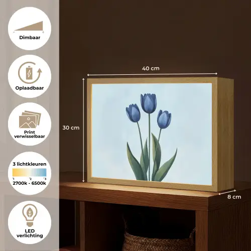 Tulpen - Blauw - Bladeren Light Box met batterij (Wandlamp) middel -USP_websiteoverzichtNL
