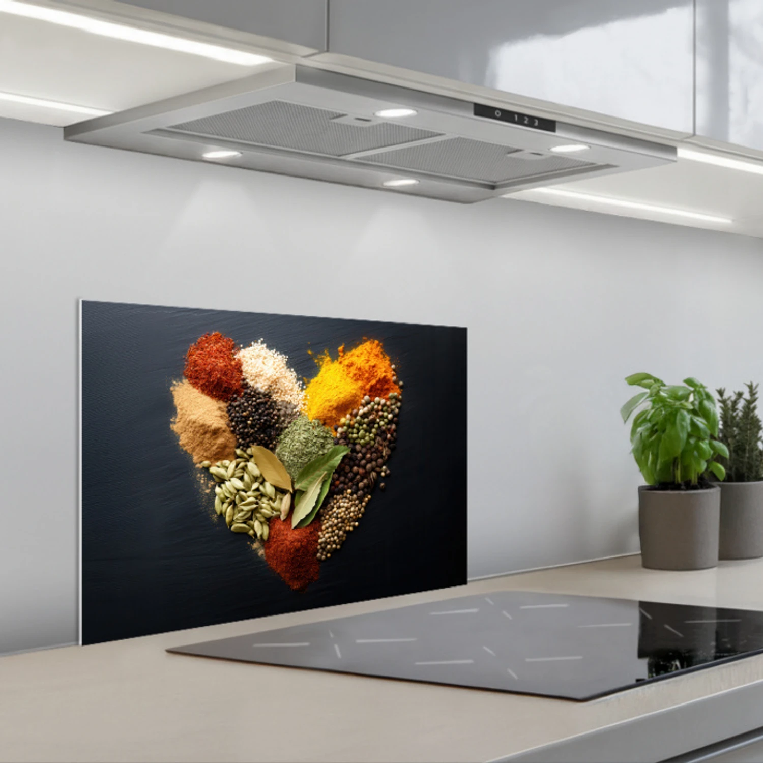 Specerijen - Mix - Hartvorm - Zwart keuken achterwand spatscherm klein -3d_schuin