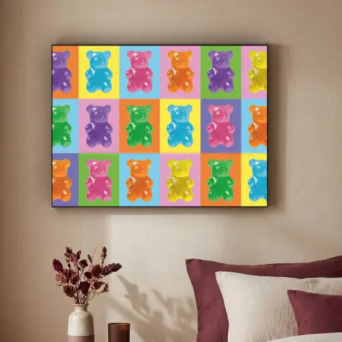 Art- Snoep - Kleurrijk Textielframe zwart klein -sfeer1