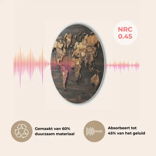Wereldkaart -  Hout - Mozaïek Akoestische PET Vilt - Rond klein -USP_NL