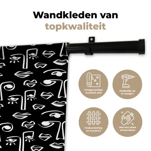 Gezichten - Zwart - Wit - Contrast Wandkleed katoen klein 269 -sfeer2