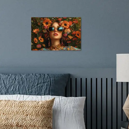 Vrouwen - Bloemen - Modern - Bril - Abstract poster papier klein -sfeer2