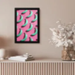 Bananen - Patroon - Blauw - Roze fotolijst zwart zonder passe partout klein -sfeer5