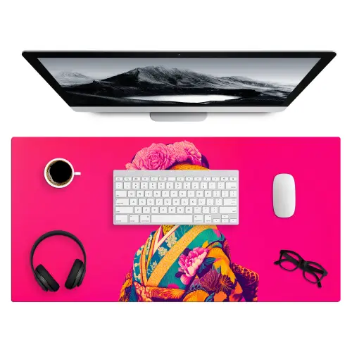 Hagedis - Bloemen - Roze - Kimono Muismat XXL klein -3d