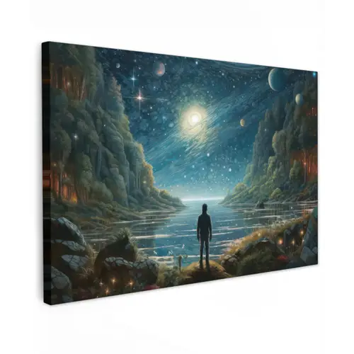 Gebergte - Water - Maan - Sterren canvas 2cm klein -z3d