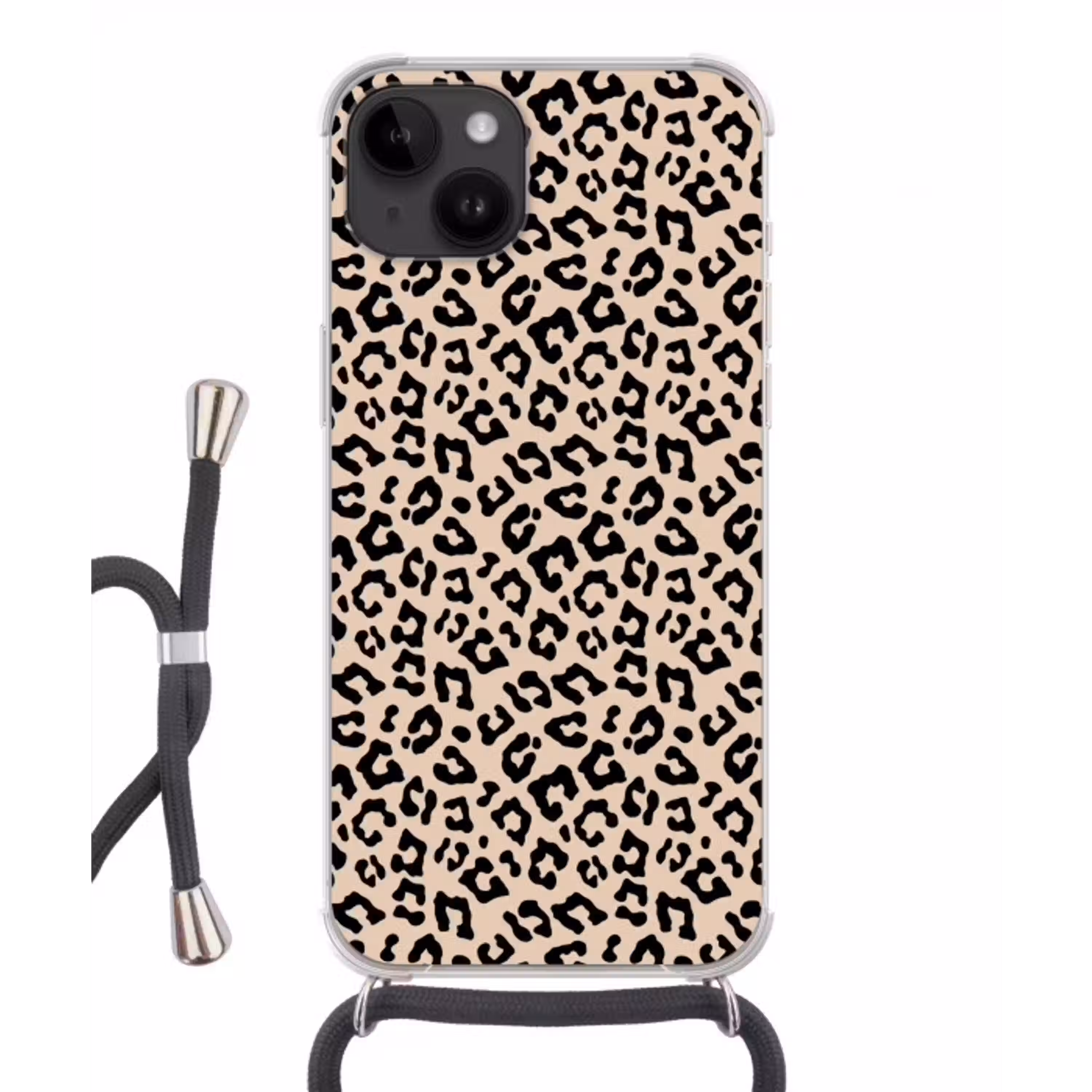 Panterprint - Zwart - Bruin - Dierenprint Crossbody Case iPhone 14 middel -3d