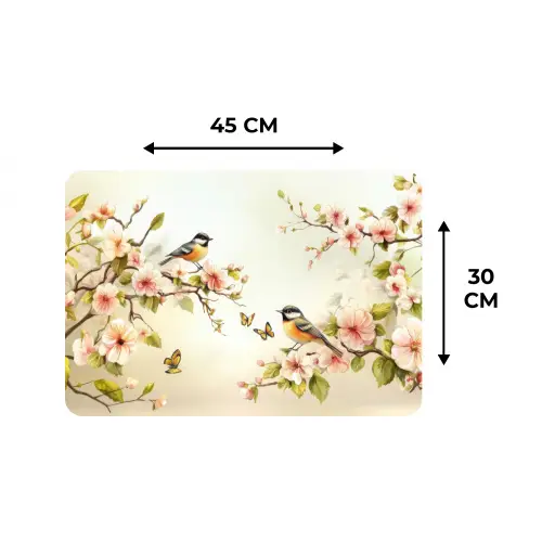 Takken - Bloemen - Vogeltjes - Roze Placemat vinyl groot -specs