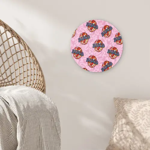 Disco - Bal - Patroon - Roze Wandcirkel kunststof plaat 5mm dik klein 188 -sfeer5