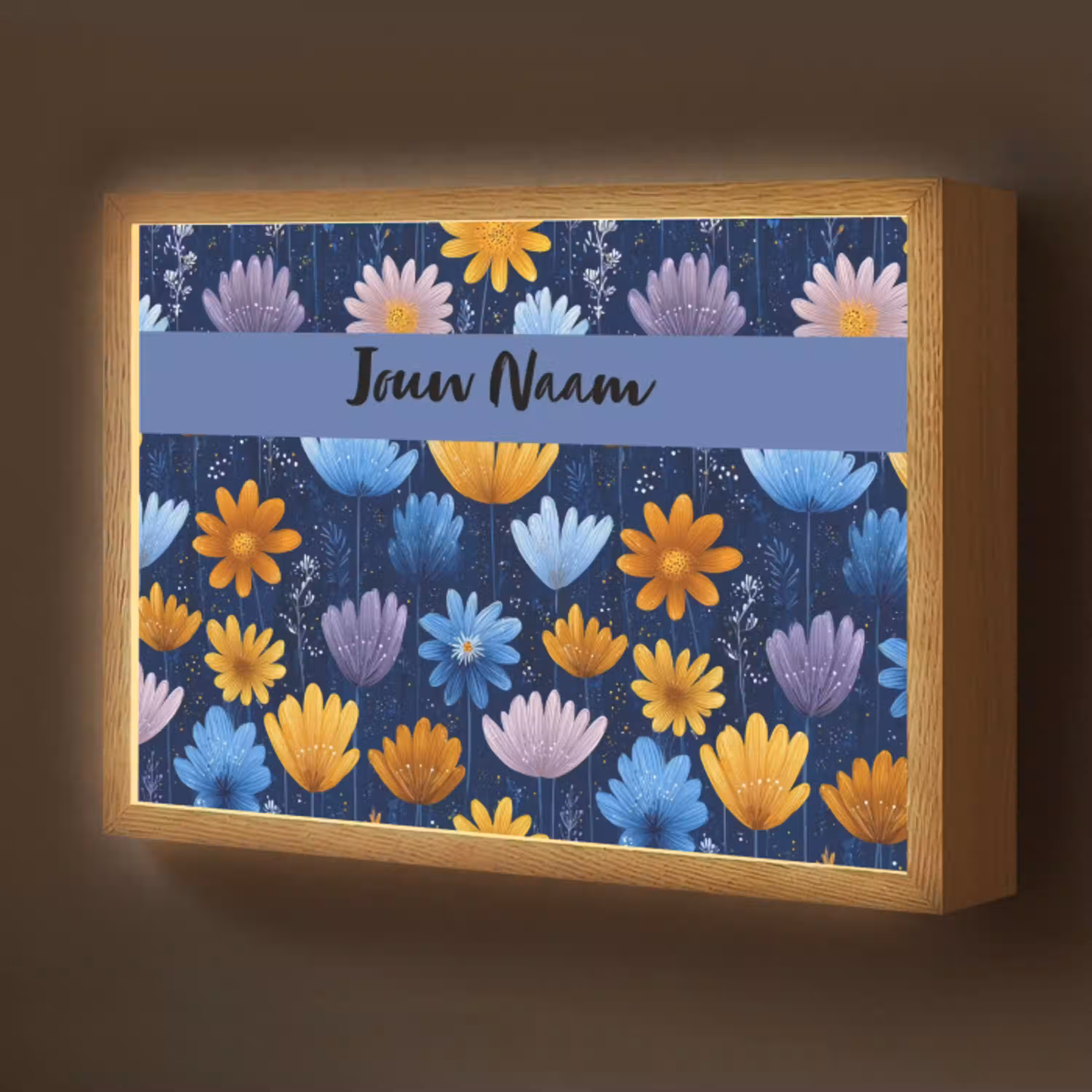 Bloemen - Patroon - Blauw Light Box met batterij (Wandlamp kind) middel -z3d_website