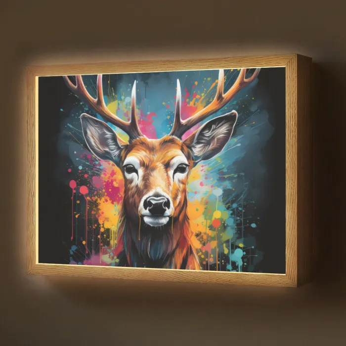 Hert - Graffiti - Dieren - Kleuren Light Box met batterij (Wandlamp) middel -z3d_website