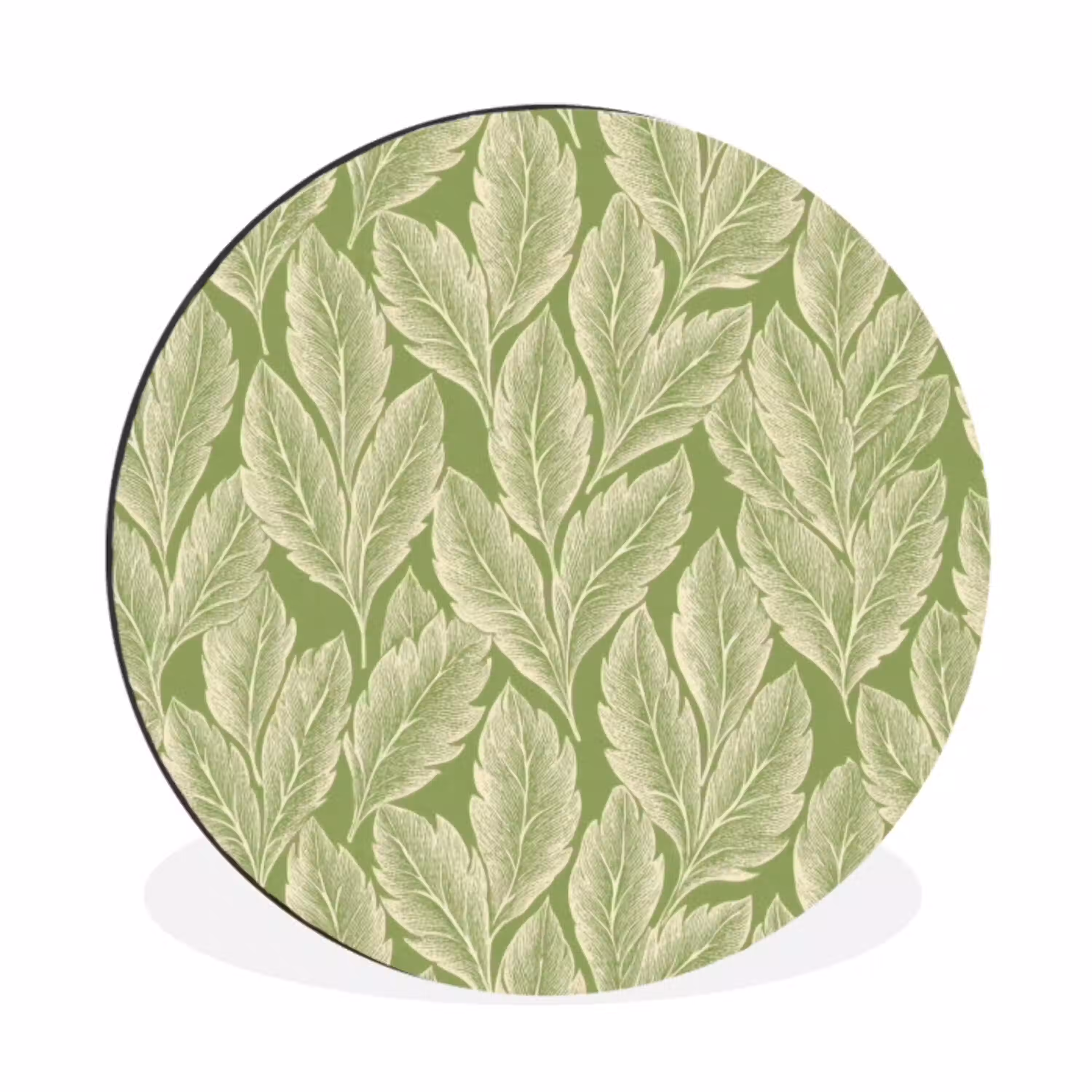 Groen - Botanisch - Bladeren - Vintage - Patroon Wandcirkel aluminium klein 190 -3d