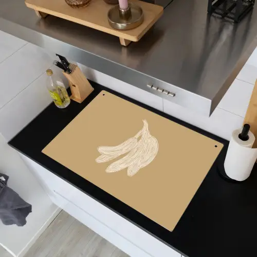 Bananen - Beige - Lijntekening - Minimalistisch Inductie beschemer met haakjes klein -sfeer1