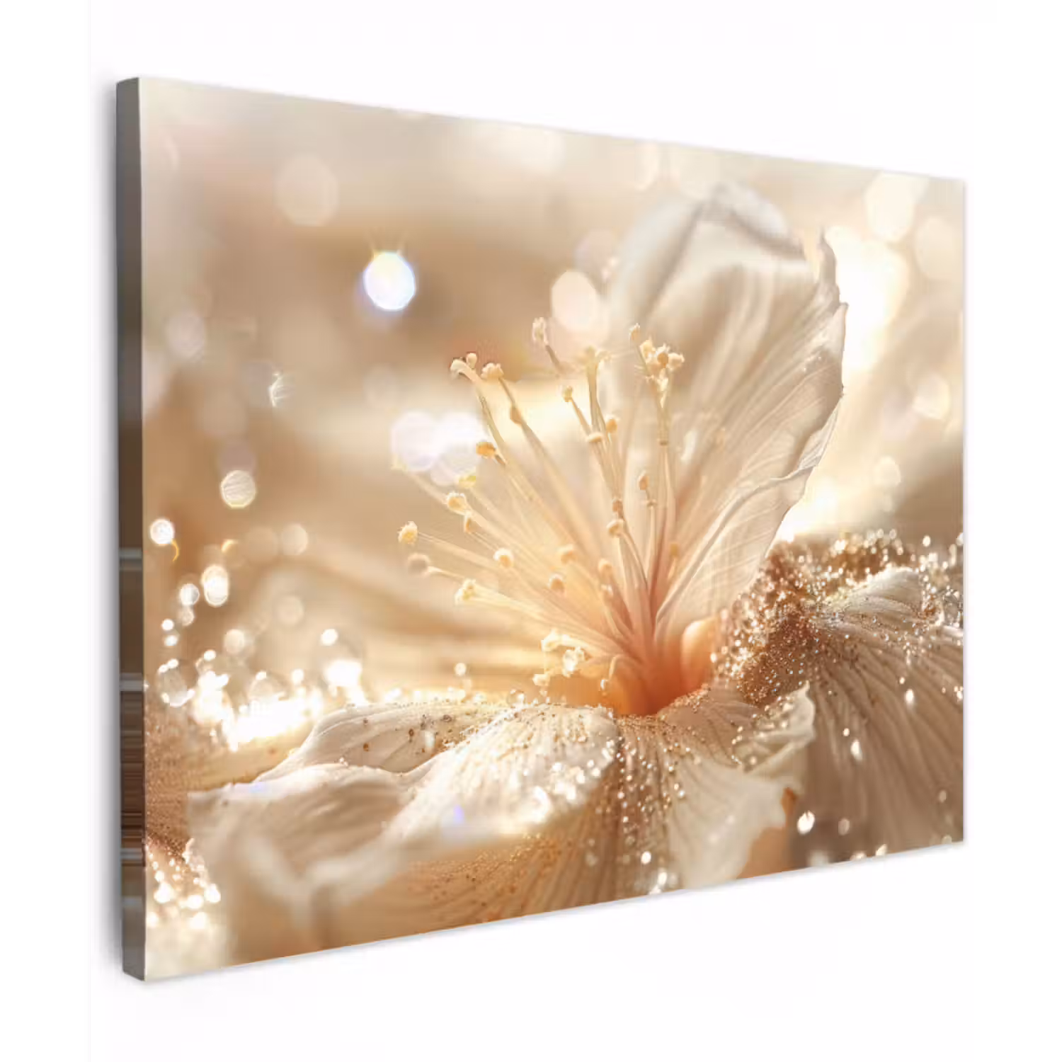 Canvas schilderij - Bloem - Wit - Glitter - Goud - Modern