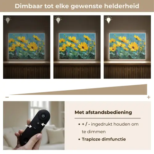 Penseelstreken - Bloemen - Felgeel - Abstract Light Box met batterij (Wandlamp) middel -USP_dimbaarNL