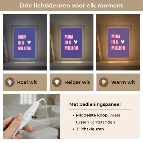 Moeder - Tekst - Blauw - Hartje Light Box met kabel (Tafellamp) klein -USP_lichtkleurNL