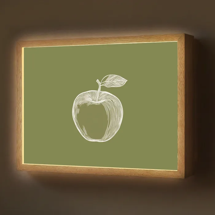 Lijntekening - Appel - Olijfgroen - Blaadje Light Box met batterij (Wandlamp) middel -z3d_website