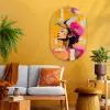 Vogel - Vrouw - Abstract - Bloem Wandcirkel Ovaal Glas middel -sfeer4