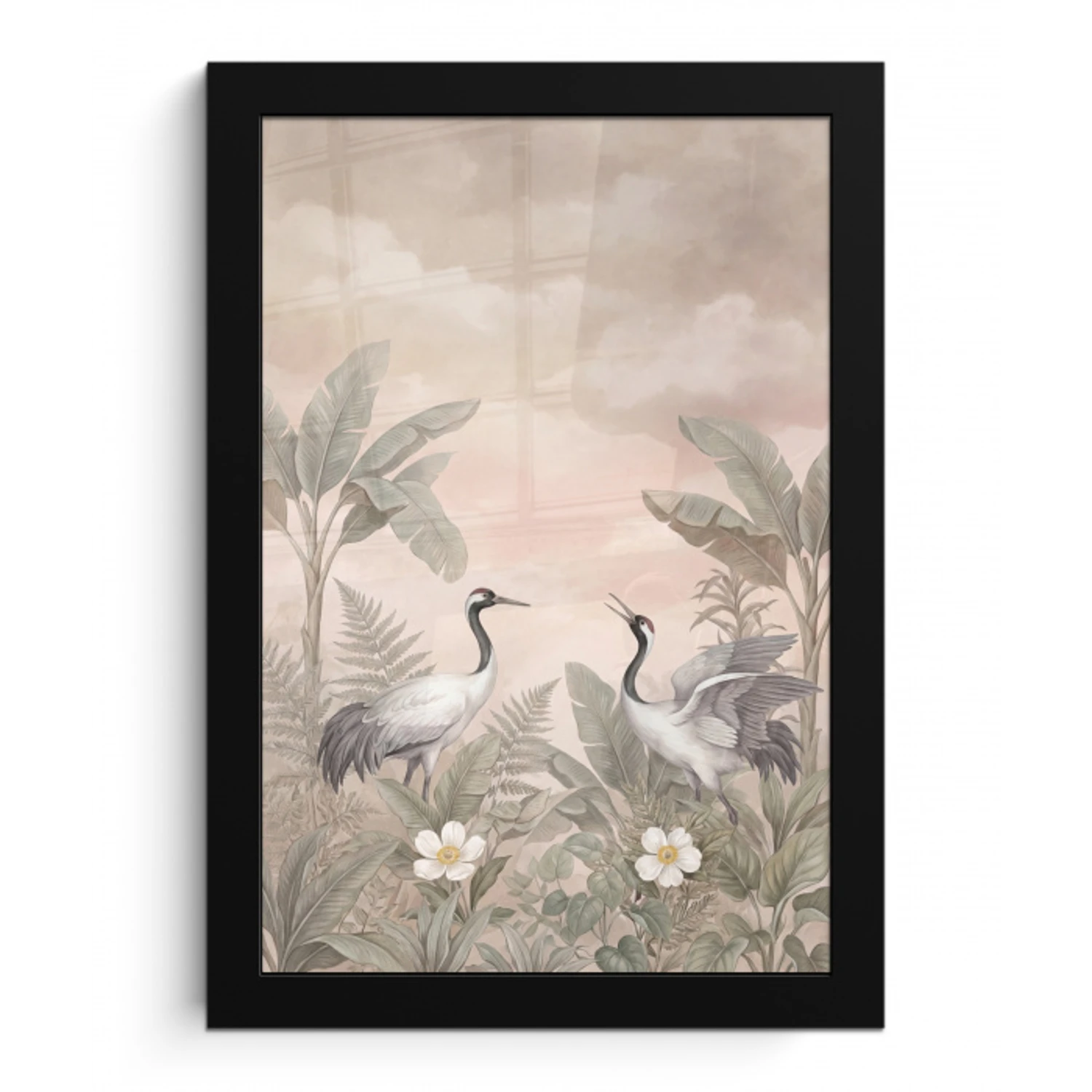 Kraanvogels - Natuur - Roze fotolijst zwart zonder passe partout klein -3d