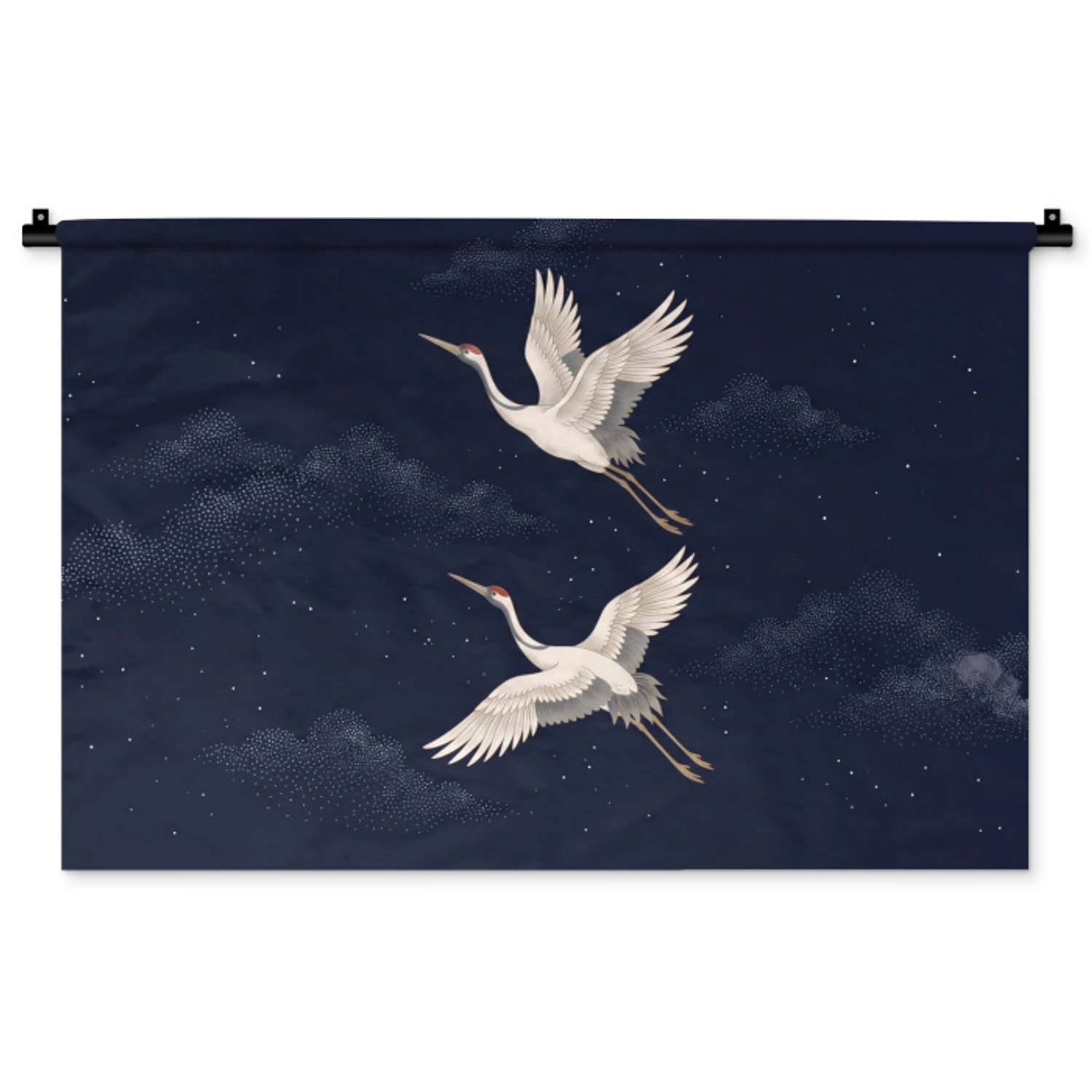Kraanvogels - Nachthemel - Blauw Wandkleed katoen middel -zz3d