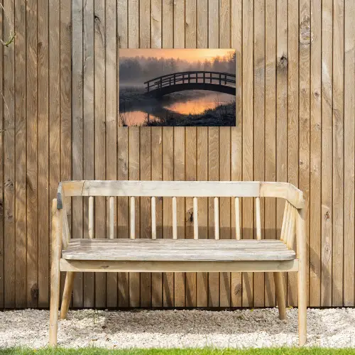 Brug - Mist - Bomen - Water Tuinposter op houten frame 2 cm dik klein -sfeer4